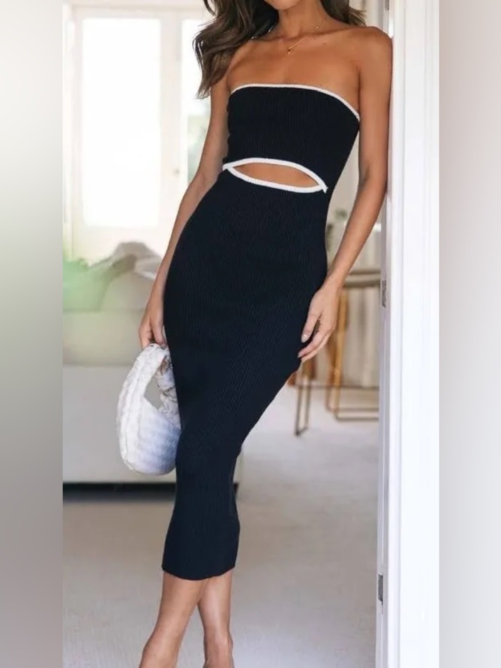 Adelaide Stripe Cutout Rib Midi Tube Dress